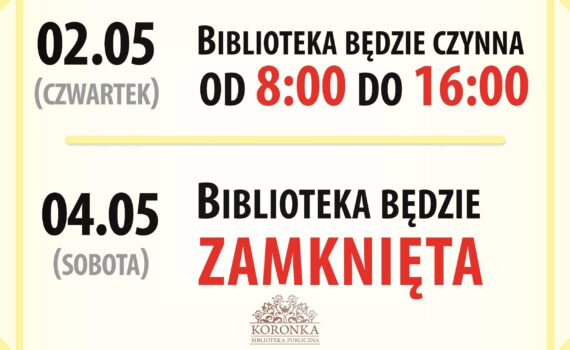 godziny otwarcia biblioteki podczas majówki 2024